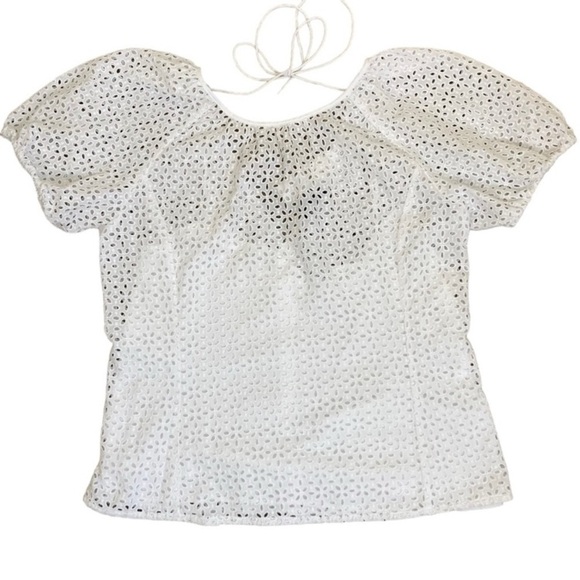 J.Crew Cottagecore White Eyelet Puff Sleeve V-back Blouse Fairy Top Sz 6 NWT - Picture 8 of 16